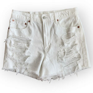 American Eagle White Ripped Distressed High Waisted 90s Boyfriend Jean Shorts 8